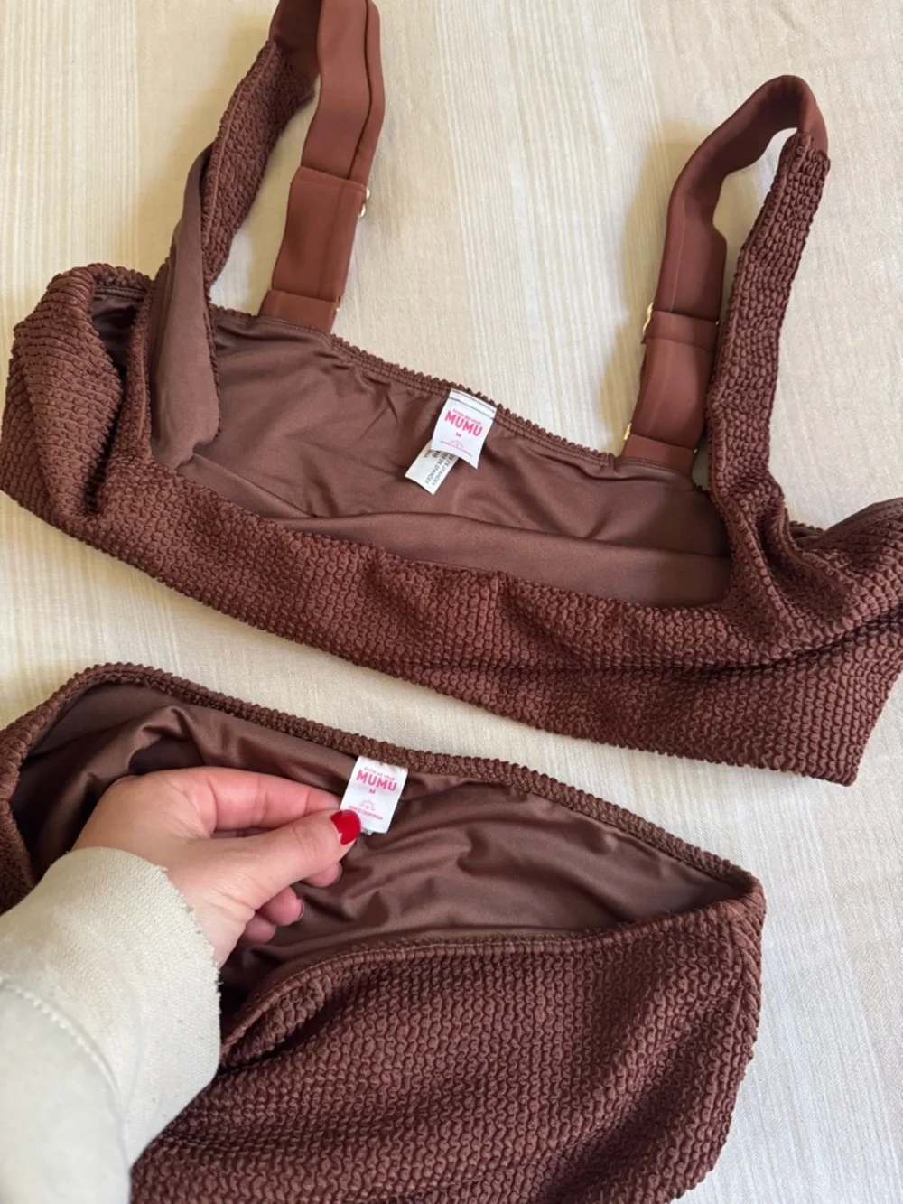 Show Me Your MuMu Chocolate Brown Textured High-Waist Bikini